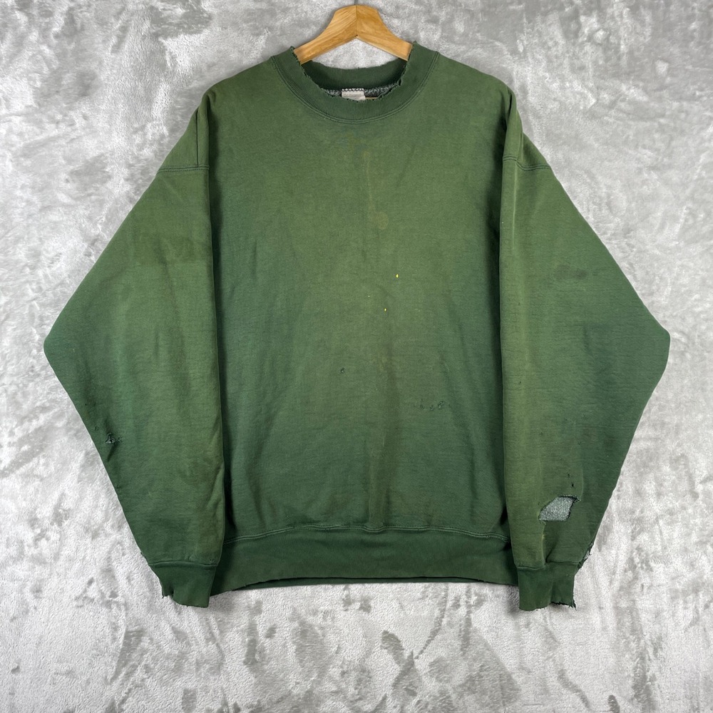 Vintage Sun Faded Distressed Thrashed Sweatshirt Mens XL Green Blank Made in USA